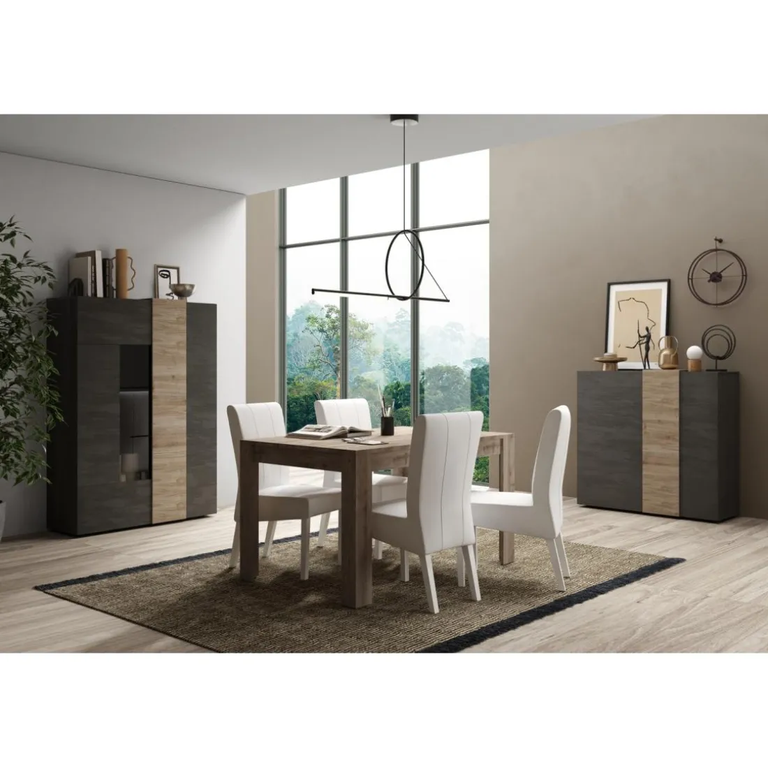 Table de repas 140cm extensible FIRENZE décor chene noyer