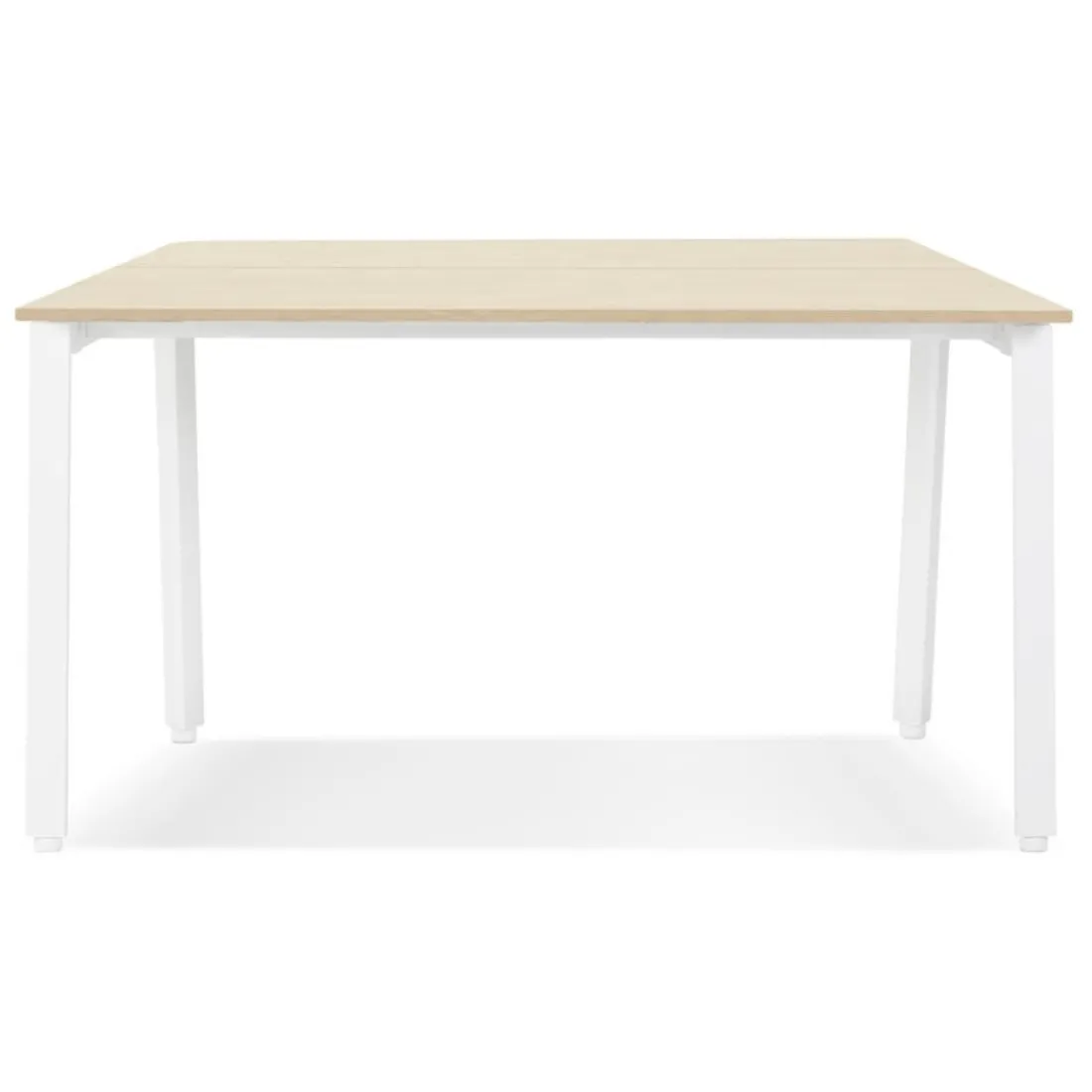 Table de réunion ou bureau bench 'AMADEUS SQUARE' en bois finition naturelle et métal blanc