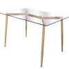 Table en Verre Pieds Métal Effet Bois 75X115cm