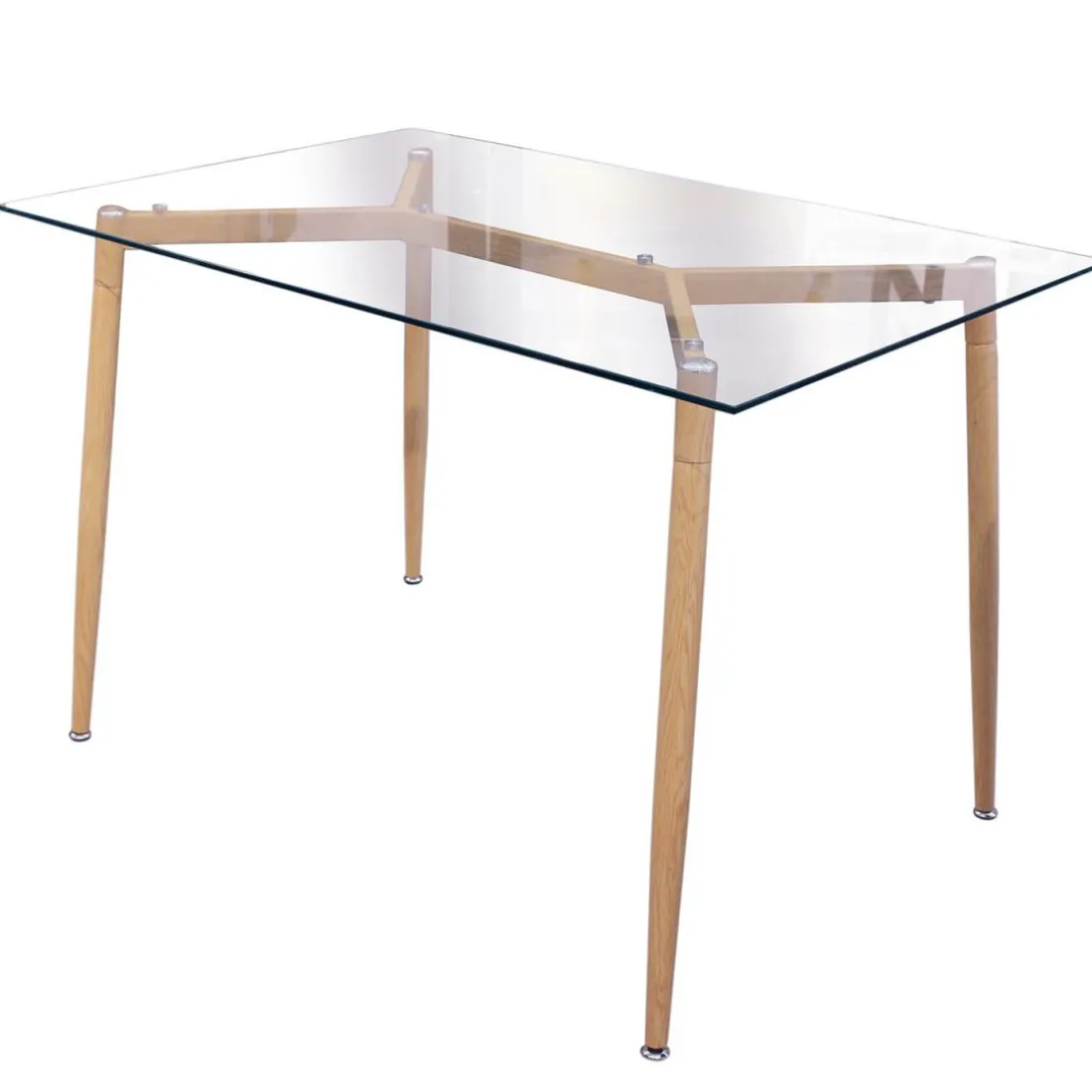 Table en Verre Pieds Métal Effet Bois 75X115cm