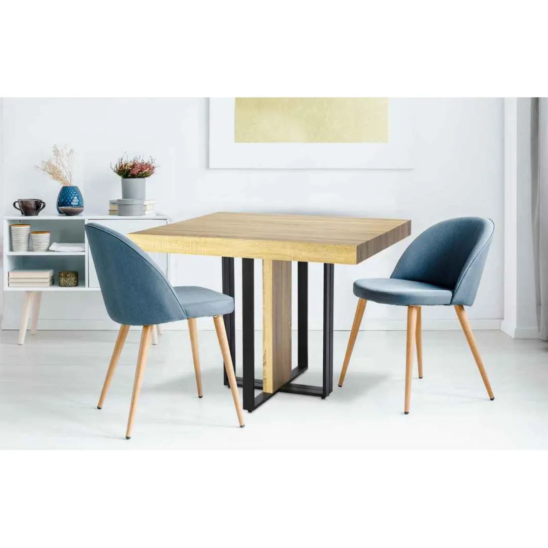 Table Extensible TERESA Chêne Clair Pieds Noir