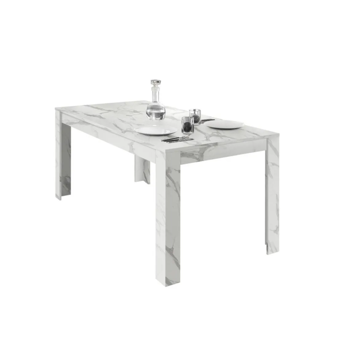 Table extensible 180x90cm CARRARA décor marbre blanc