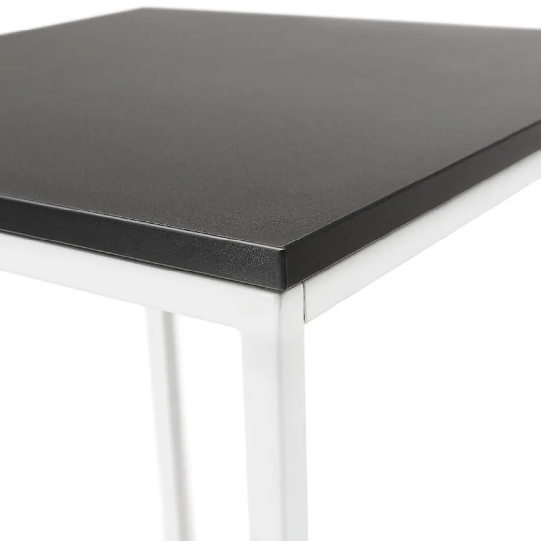 Table haute 'ORTOS' avec plateau noir et structure blanche idéale pour les professionnels