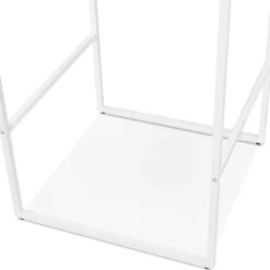 Table haute 'ORTOS' avec plateau noir et structure blanche idéale pour les professionnels