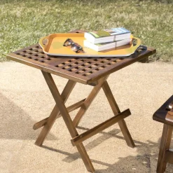 Table pique nique de jardin HANNA carrée en bois teck huilé
