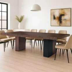 Table rectangulaire extensible Virzon Bois noisette et rainurage Noir