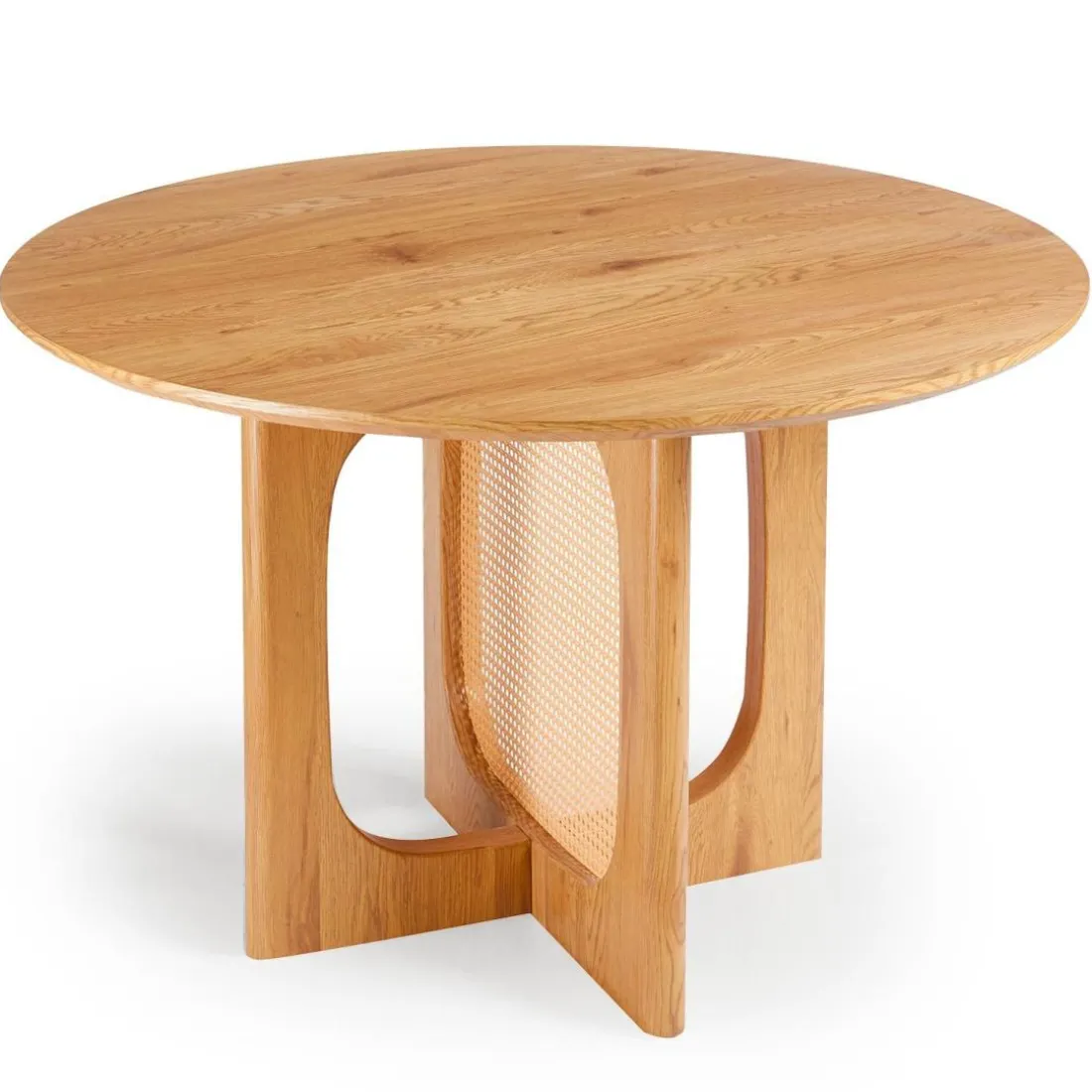 Table ronde avec cannage Bohemia Chêne clair et Rotin