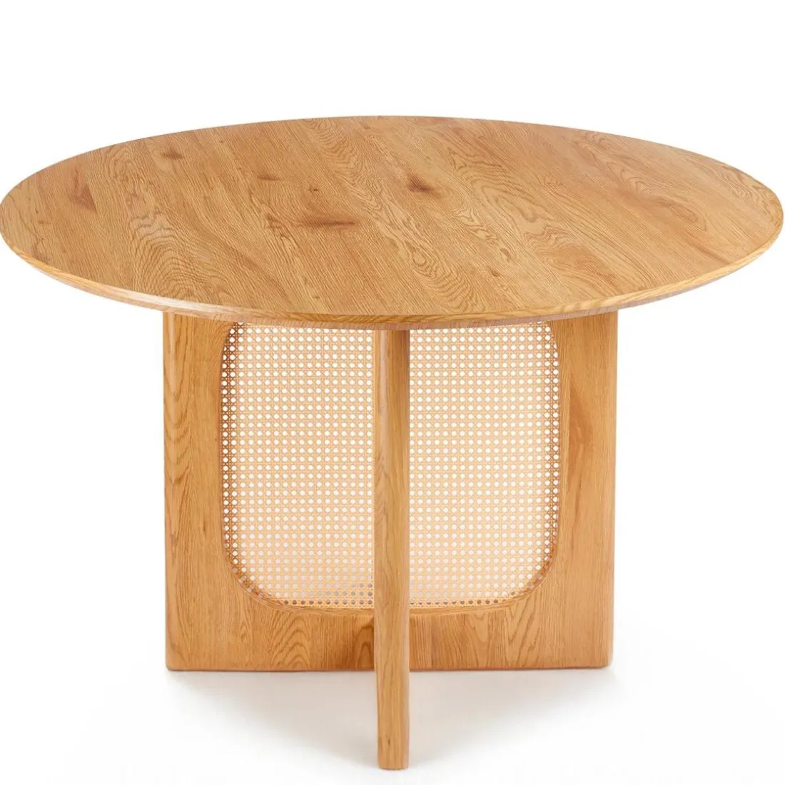 Table ronde avec cannage Bohemia Chêne clair et Rotin