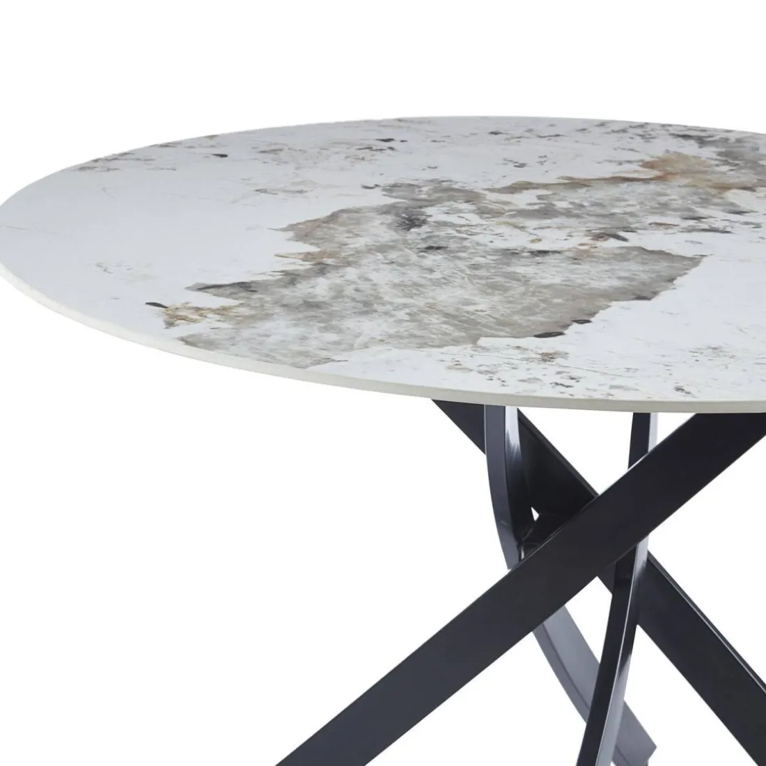 Table ronde Bangui Céramique effet marbre Blanc et pieds croisés Métal Noir