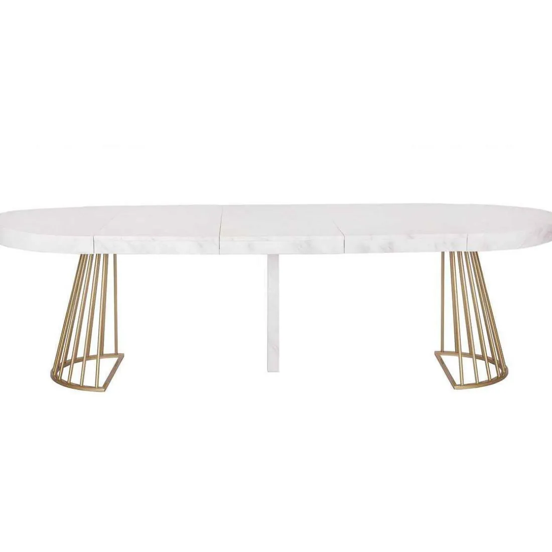 Table Ronde Extensible SORA Effet Marbre Pieds Or