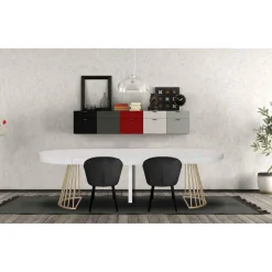 Table Ronde Extensible SORA Effet Marbre Pieds Or