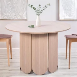 Table ronde style japandi Tulipa rallonges intégrées Bois clair