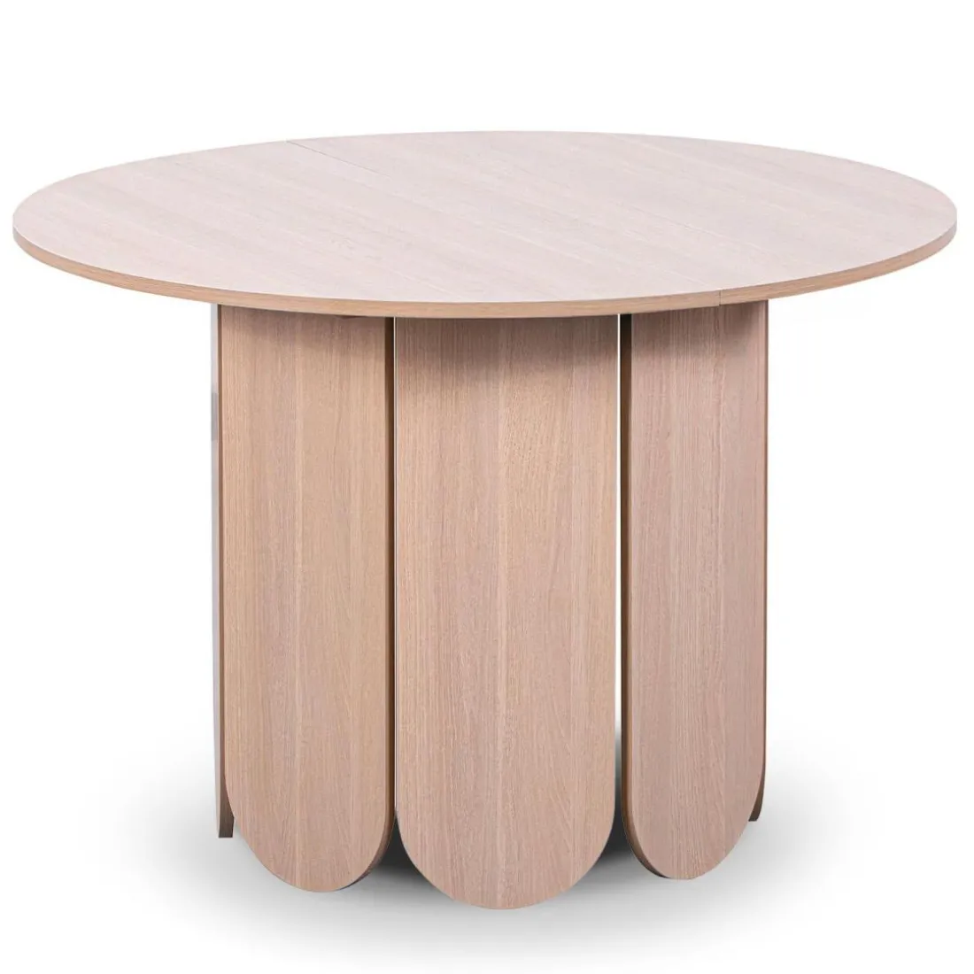 Table ronde style japandi Tulipa rallonges intégrées Bois clair