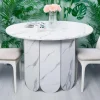 Table ronde style japandi extensible Tulipa rallonges intégrées Effet marbre Blanc