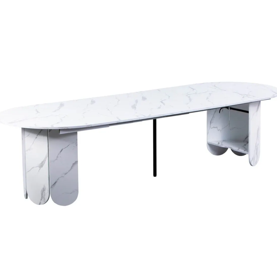 Table ronde style japandi extensible Tulipa rallonges intégrées Effet marbre Blanc