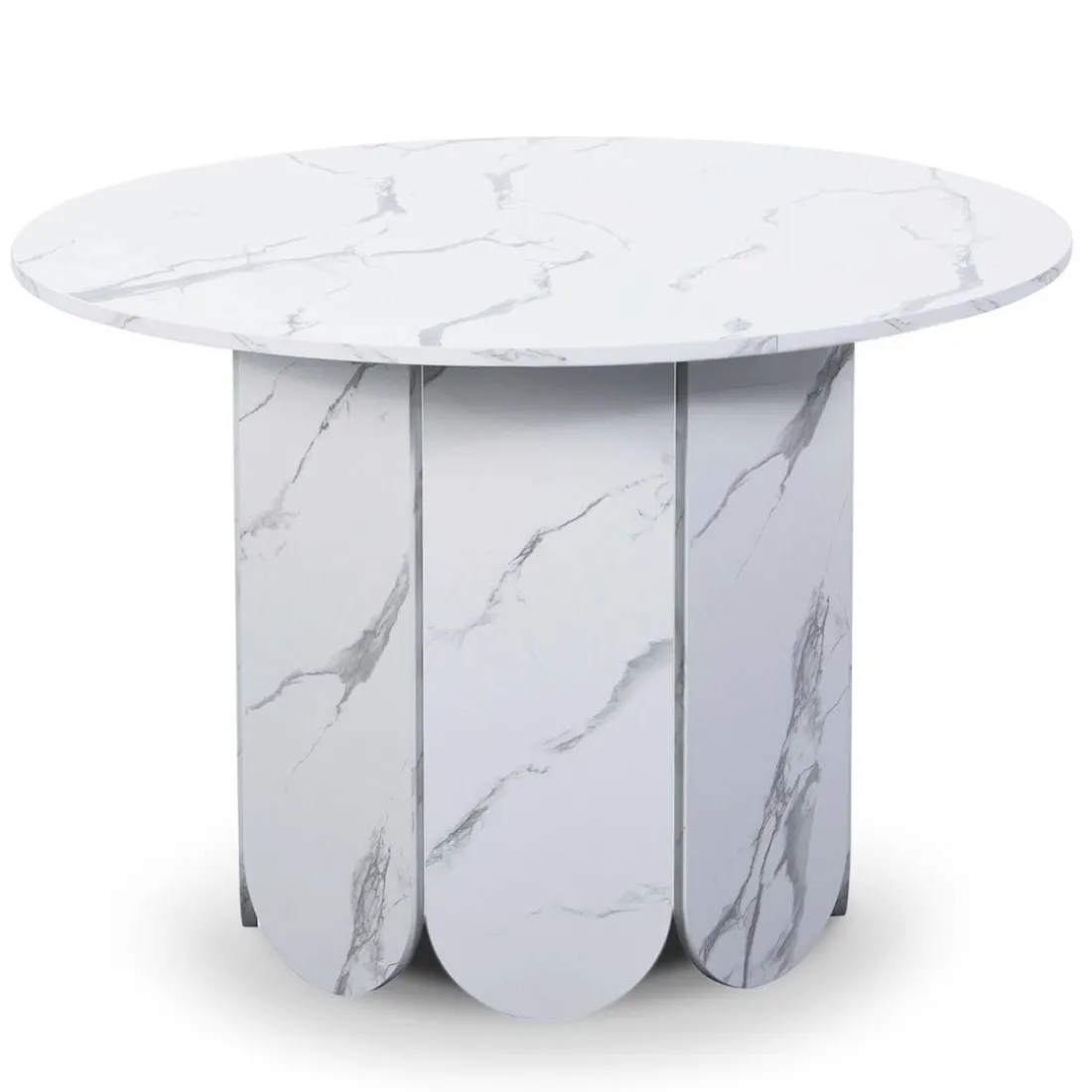 Table ronde style japandi extensible Tulipa rallonges intégrées Effet marbre Blanc