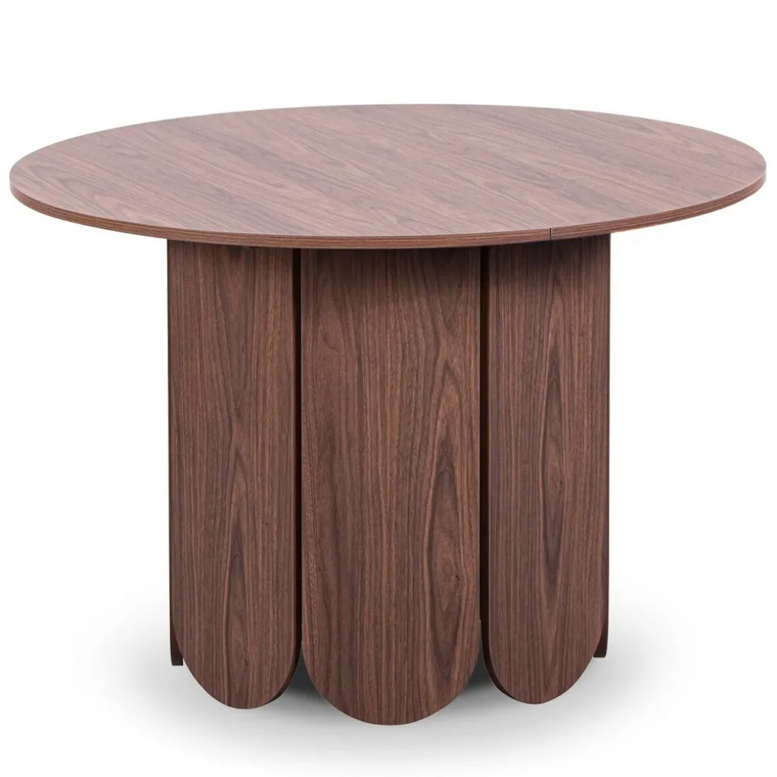 Table ronde style japandi extensible Tulipa rallonges intégrées Bois noisette