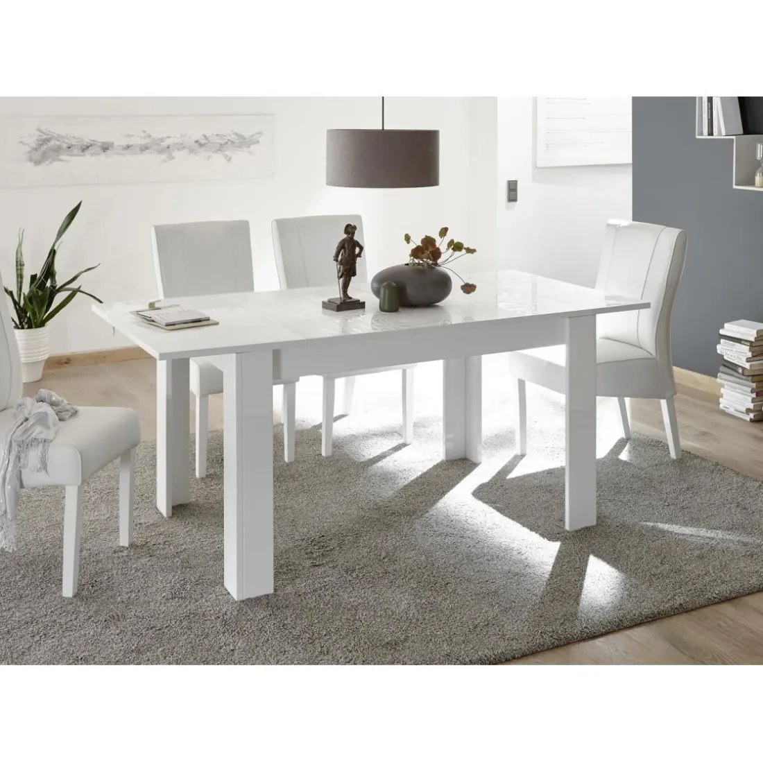 Table salle à manger extensible MIRO laqué blanc brillant 137x90