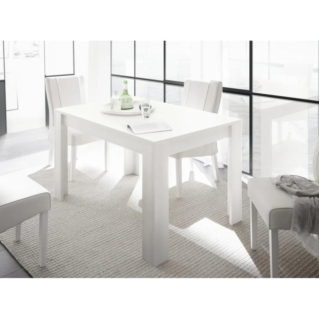 Table salle à manger extensible SKY laqué blanc mat