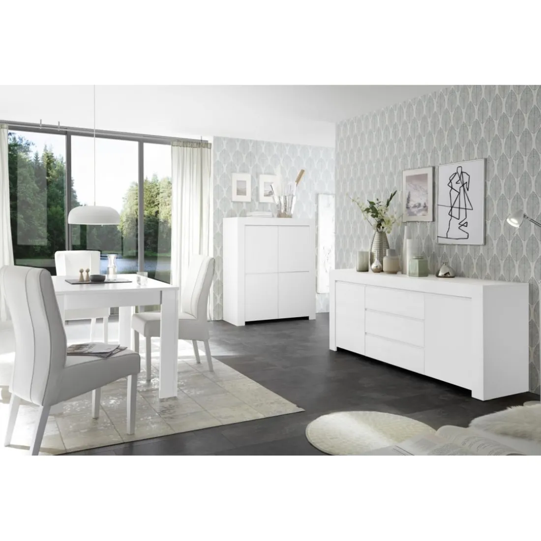 Table salle à manger extensible SKY laqué blanc mat