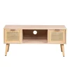 Table TV Scandinave en Bois 2 Tiroirs Rangement AKITA - Marron Clair