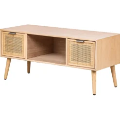 Table TV Scandinave en Bois 2 Tiroirs Rangement AKITA - Marron Clair