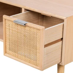 Table TV Scandinave en Bois 2 Tiroirs Rangement AKITA - Marron Clair