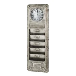 Tableau pense-bête avec horloge intégré et 5 compartiments en métal Gris anthracite