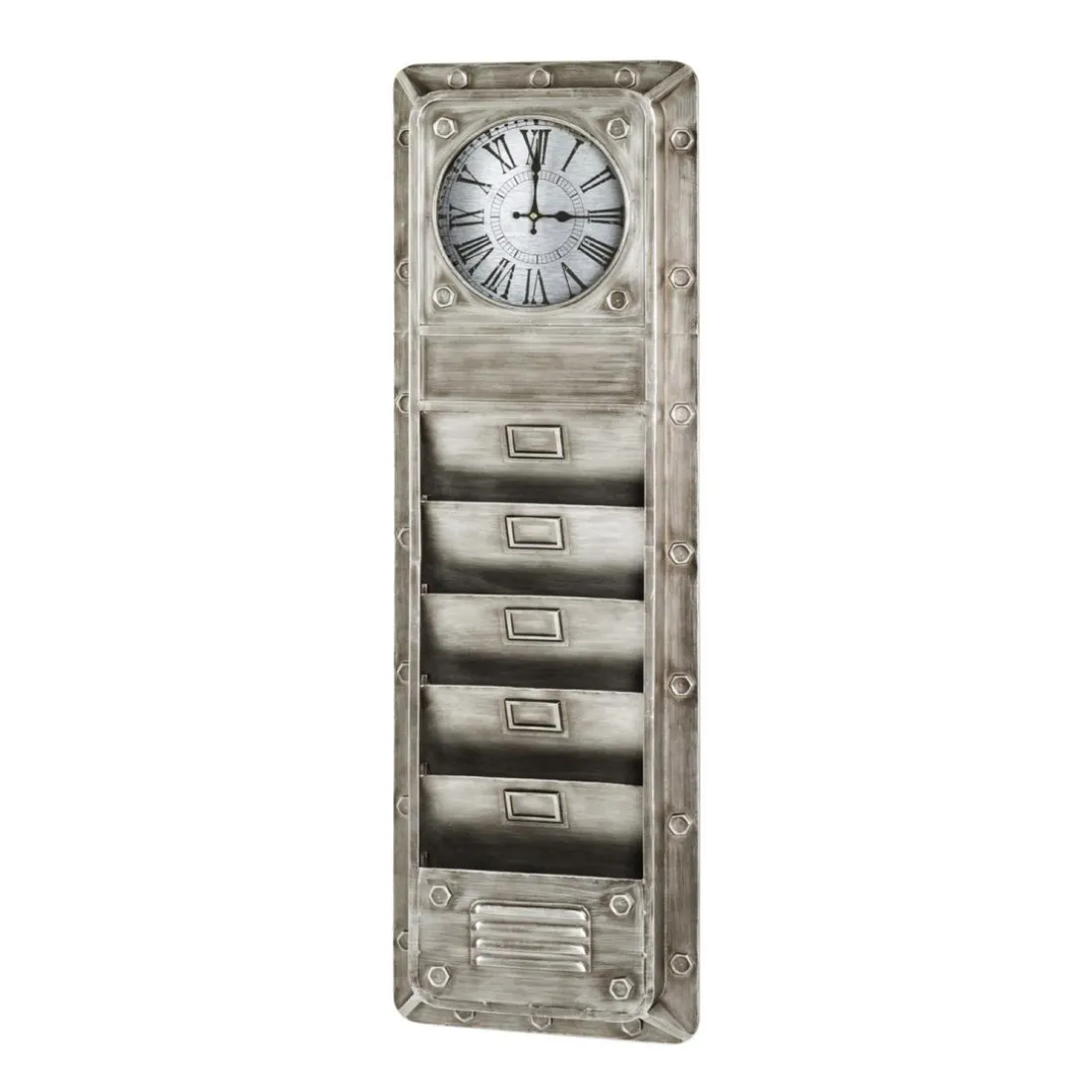 Tableau pense-bête avec horloge intégré et 5 compartiments en métal Gris anthracite