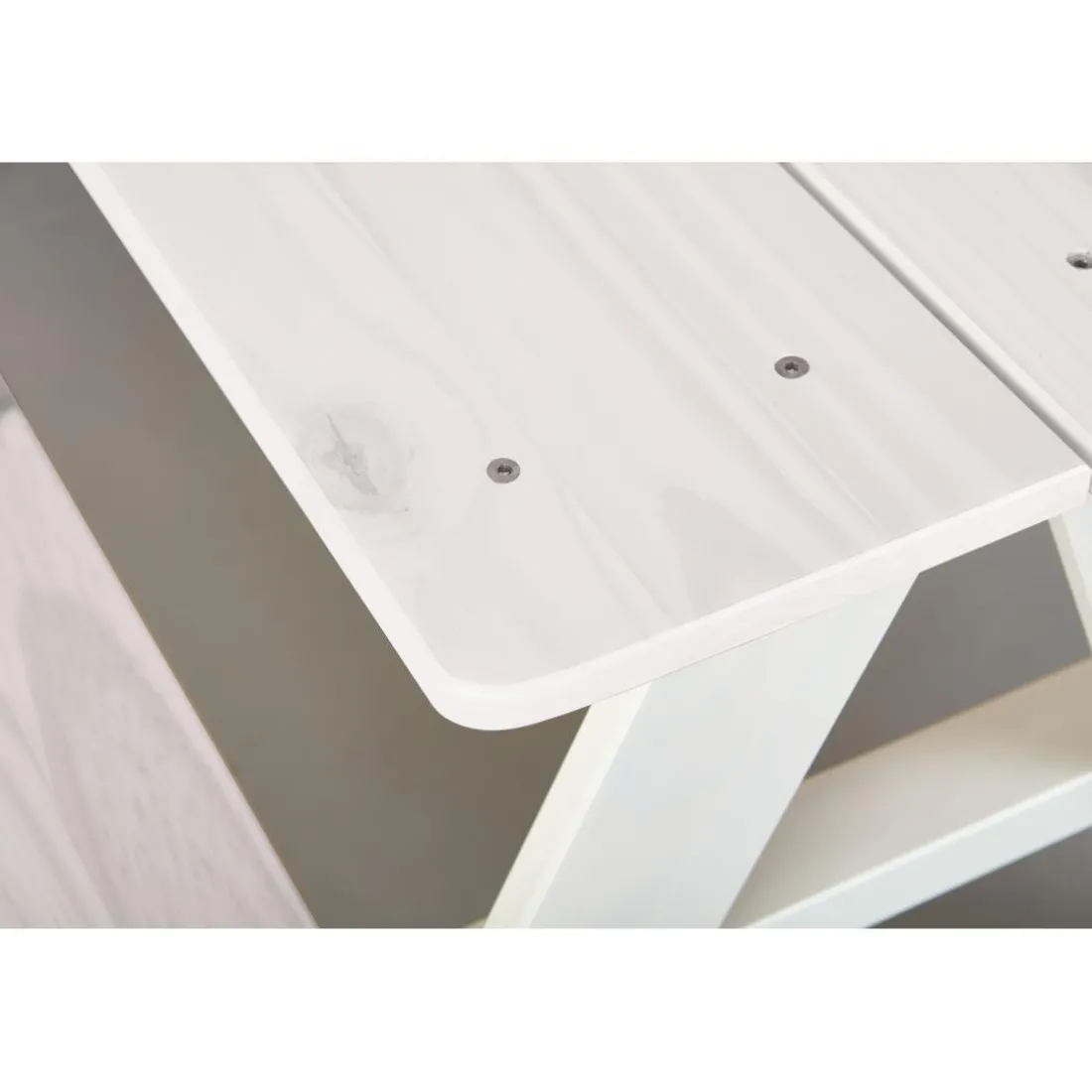 Table-banc enfant HENNING pin massif vernis blanc