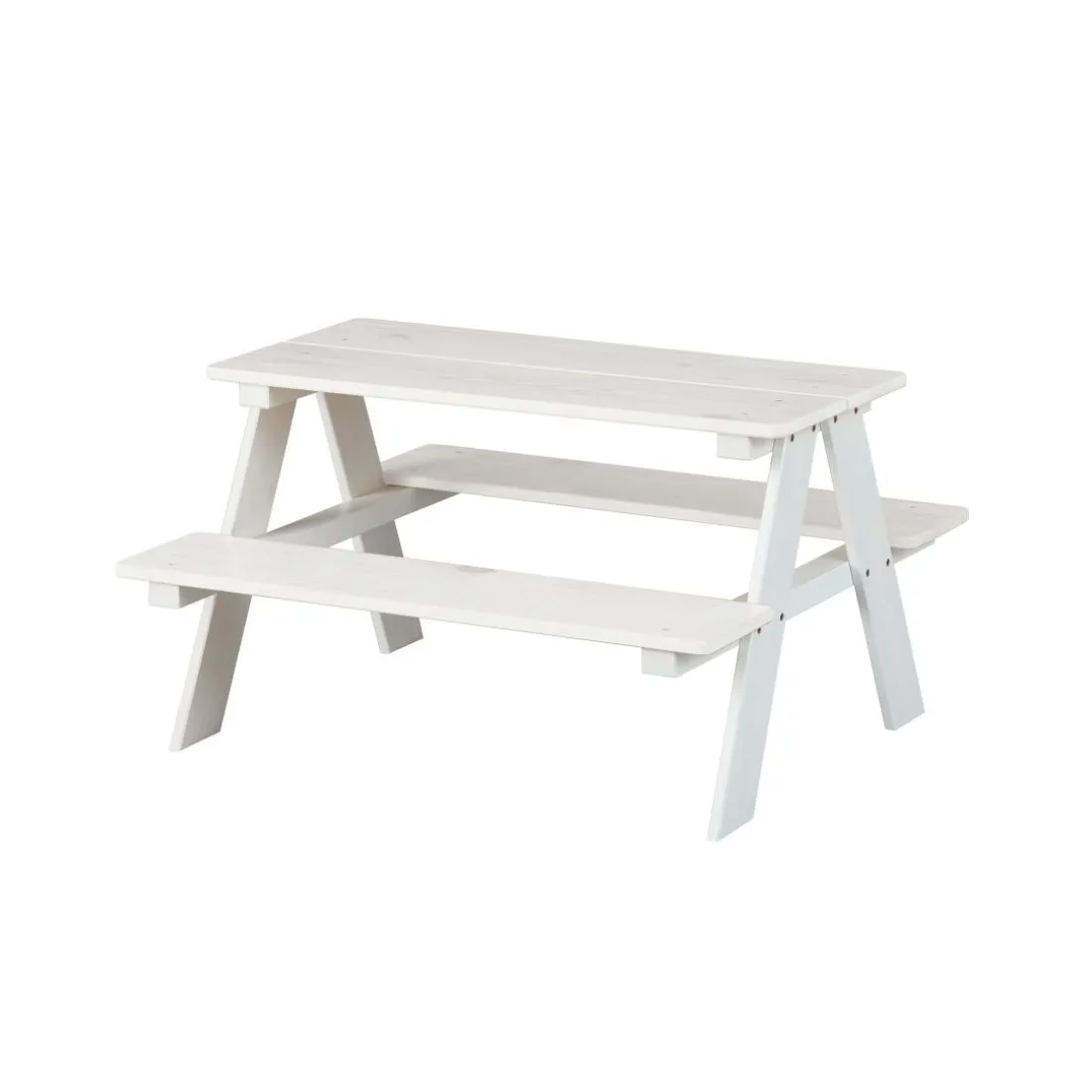 Table-banc enfant HENNING pin massif vernis blanc