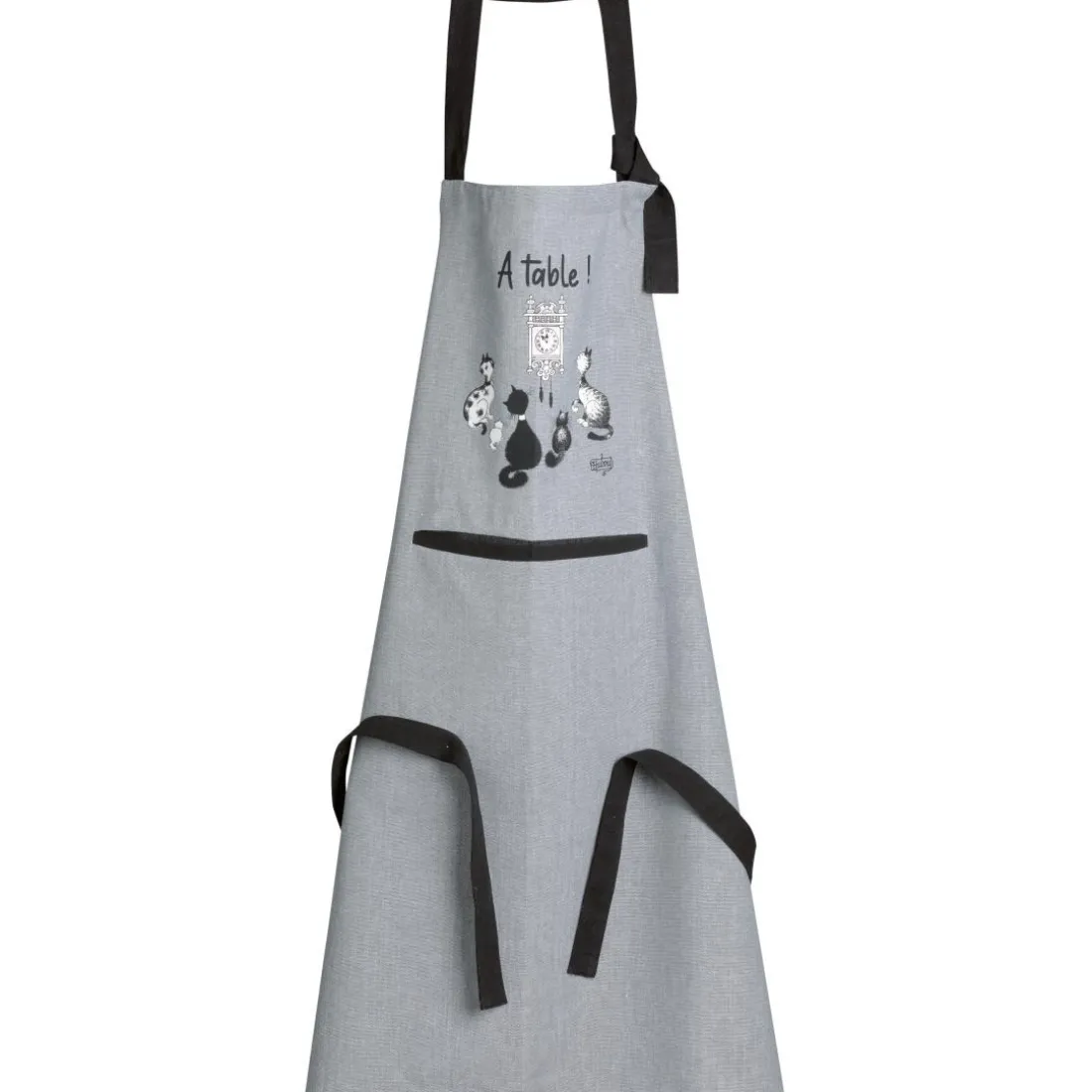 Tablier de cuisine Dubout chat horloge Gris 72 x 85