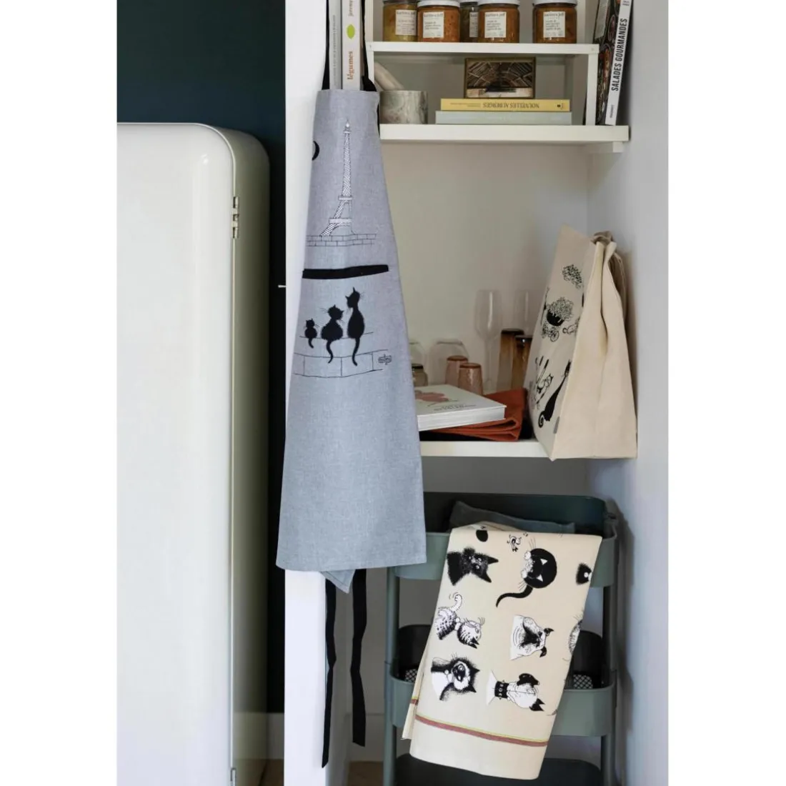 Tablier de cuisine Dubout Chats Eiffel Gris 72 x 85