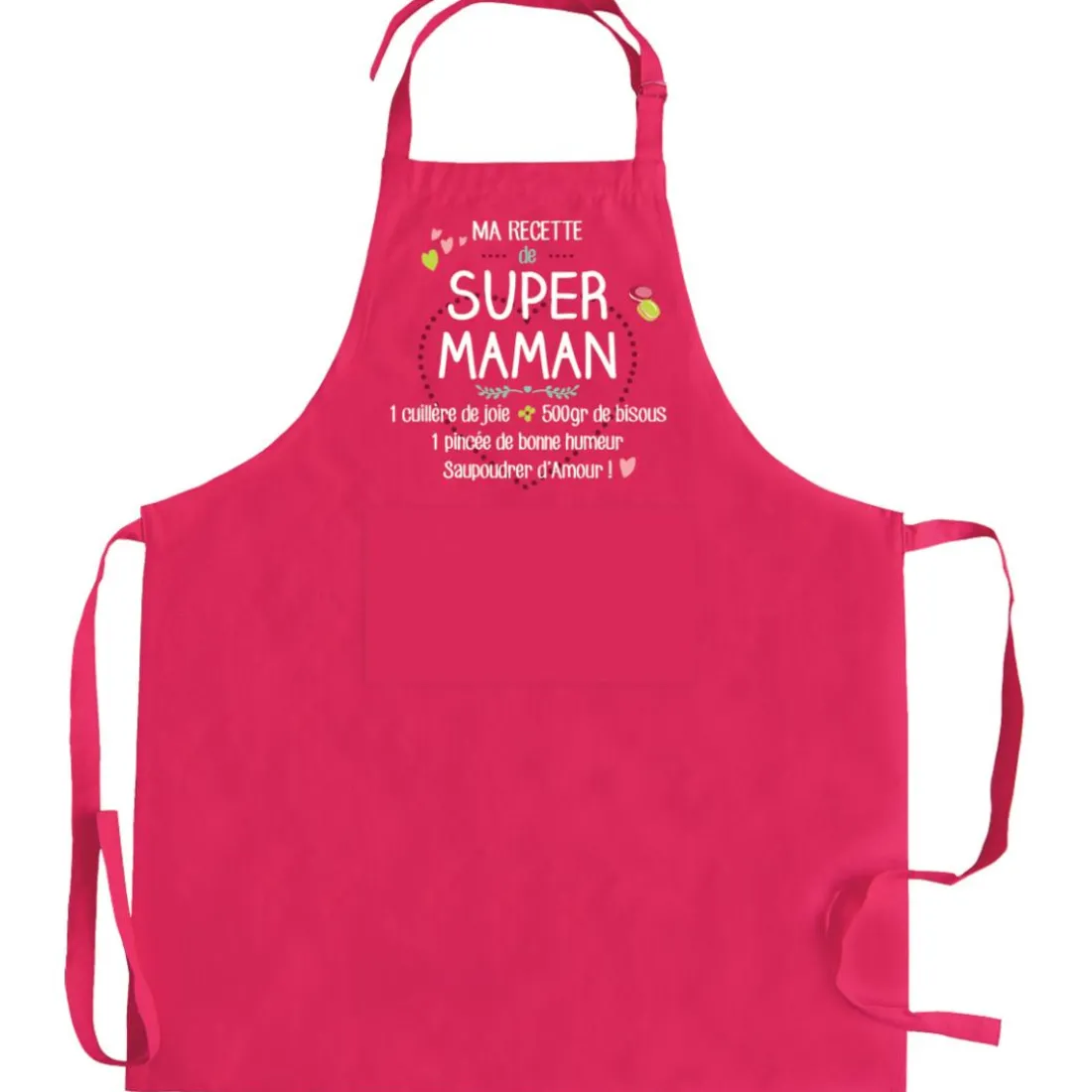 Tablier de cuisine Ma recette de super maman recyclé Rose 72 x 90