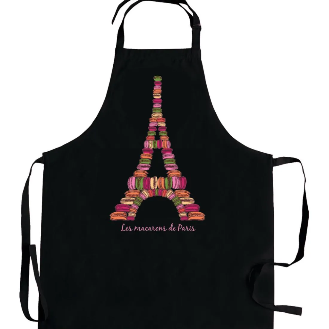 Tablier de cuisine Macarons de Paris recyclé Noir 72 x 90