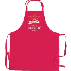 Tablier de cuisine Peps recylé Le gratin avec poche Rose 90 x 72