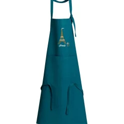 Tablier de cuisine recyclé Tour Eiffel avec poche Paon 85 x 72