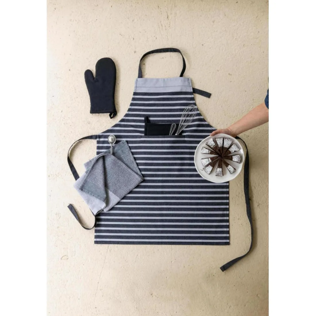 Tablier de cuisine recyclé Tilio Noir/gris 72 x 90