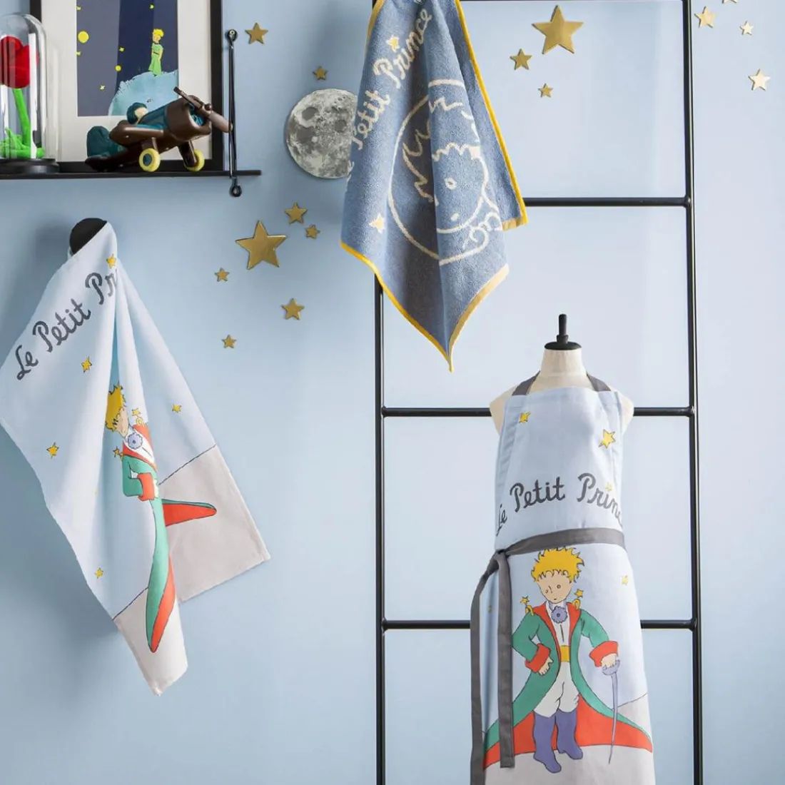 Tablier enfant imprimé en coton, LE PETIT PRINCE Bleu