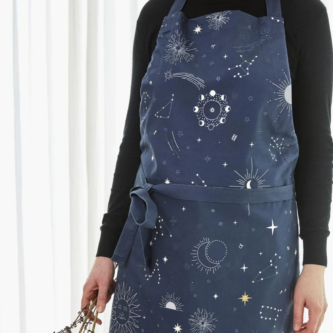 Tablier imprimé en coton, ASTRAL-Bleu foncé-76 x 85 cm