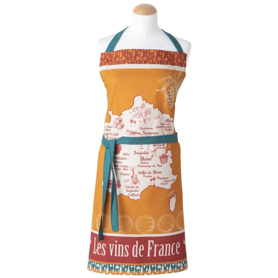 Tablier Imprimé En Coton, Vins De France 45 x 45 cm