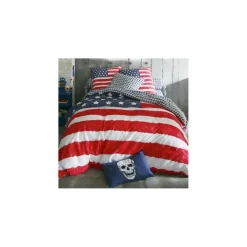 Taie de traversin coton US FLAG - Vichy Bleu