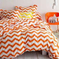 Taie d'oreiller coton CHEVRON - Orange/Blanc