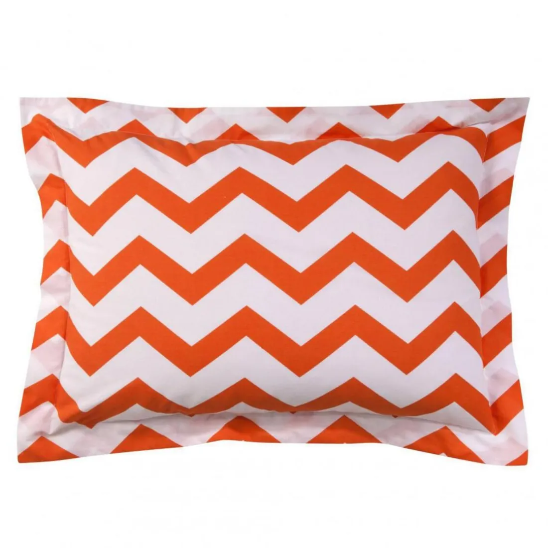 Taie d'oreiller coton CHEVRON - Orange/Blanc