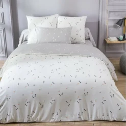 Taie d'oreiller coton PAPILI - Blanc/Gris