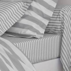 Taie d'oreiller coton PASTEL LINE - Gris/Blanc