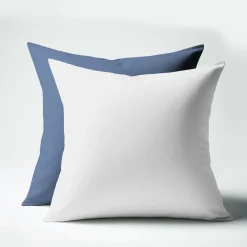 Taie d'oreiller Coton TERTIO® - Blanc/Bleu indigo