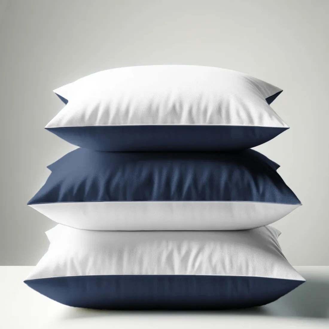 Taie d'oreiller Coton TERTIO® - Blanc/Bleu indigo