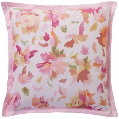 Taie d'oreiller en coton VALSE FLEURIE motif pivoine rose