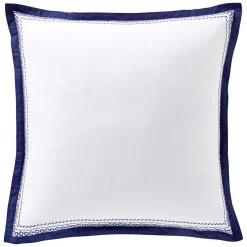 Taie d'oreiller en percale de coton frises brodées CUPTEA bleu marine